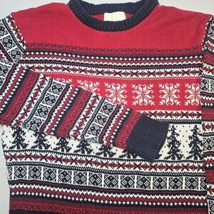 Aspen Men's Medium Fair Isle Sweater Red Blue Winter Nordic Ski Knit Pullover